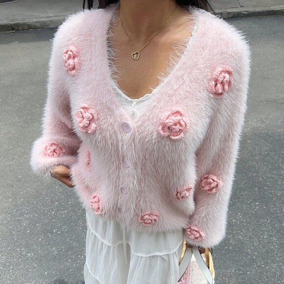 Pink Casual Women's Long Sleeve Cardigan - Picture 4 of 8